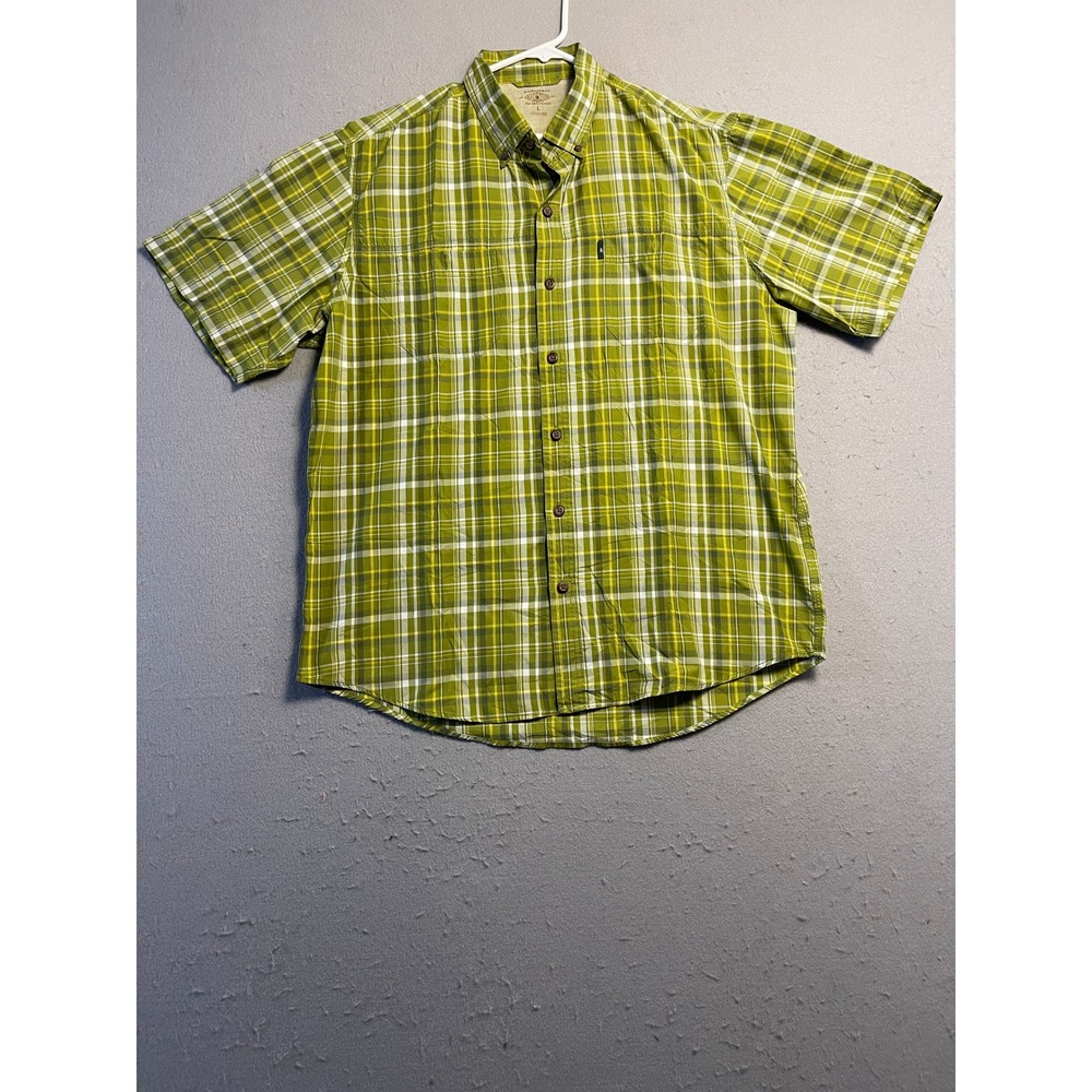 GH Bass Shirt Cotton Blend Plaid Green White Large Mens